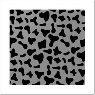Black Dairy Cow Print Pattern on Grey Background Posters and Art